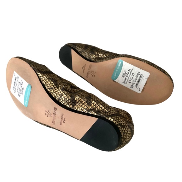 New VERA WANG - Size 7.5 “Lillian” Gold Mekong Snake Leather Flats Bronze Ballet - Picture 8 of 8